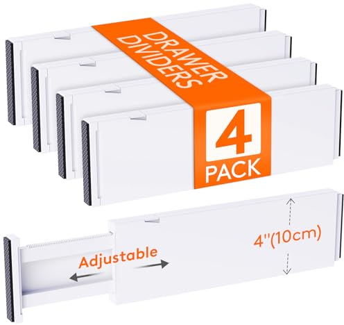 Lifewit 4 Set Schubladentrenner für Innenlänge 34–50cm & Höhe＞10.5cm Schubladen, Verstellbar Schubladen Trenner Organizer Ordnungssystem für Küche/Bestecken/Kleiderschränke/Schreibtisch, Weiß