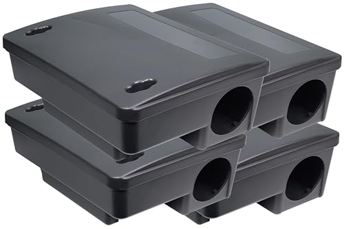4 x robuste Rattenköderboxen für Rattengift extra stark und Mäusegift, Köderbox Ratten für Rattenköder - Mäuseköder, Rattenköderstation für Portionsköder, um Mäuse und Ratten zu vertreiben