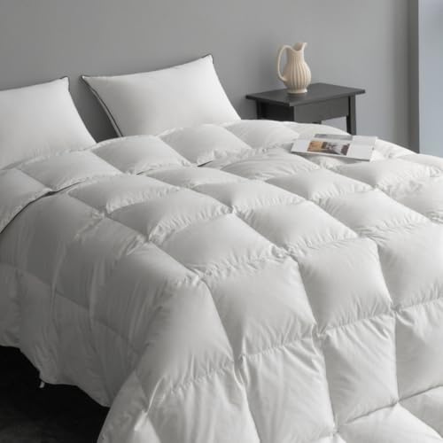 MAXICOZY Piumone in piuma d'oca, oversize, per letto king size, per tutte le stagioni, ultra morbido, imbottitura 750, collezione hotel, soffice, medio calore (129 x 98 cm, bianco)