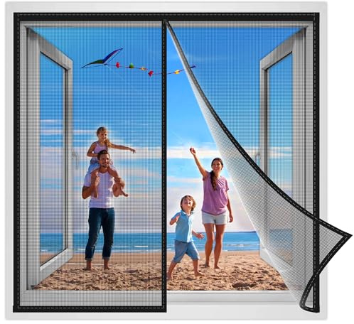 Fliegengitter Fenster Anti, 140x220 cm Mosquito Insekt Hände frei, Magnet Fliegenvorhang, Fliegengitter Magnetvorhang für Fensteren, für Flure Fensteren Schwarz Verstärkte