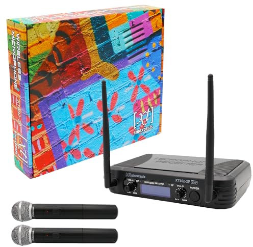 Sinextesis Radiomicrofono wireless VHF Due Canali - Doppio Palmare per karaoke domestico, riunioni, feste, ecc. Portata massima 40 mt. (XT402-2P_176)