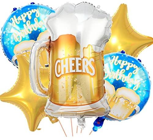 Feelairy Folieballong, ölflaska, dekoration, 5 stycken ballonger, vinflaskor, champagneflaskor, jätte heliumballonger, ölflaska, ballonger, Happy Birthday-dekoration för födelsedagsdekoration,