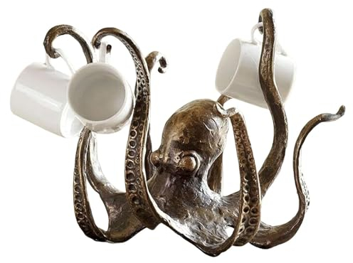 HOUSN Oktopus Statue, Oktopus Becherhalter, Kaffeetassenhalter, Vintage Oktopus Tassenhalter, Oktopus Tischdekoration Statue Ornament, für Zuhause Küche Esstisch,Braun