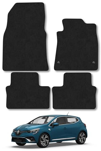 Renault Clio (2019+) Car Mats Accessories Tailored Fit Carpet Floor Mats Non Slip Black Trim Full Coverage Compatible Accessory Front Rear Set Anti Slip Granulated Backing Hand-Finished Clips