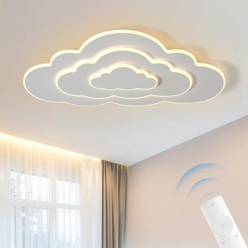 XIN'S Moderne LED Kinderzimmer Deckenleuchte Cartoon Wolke Deckenleuchte Weiß Acryl Deckenleuchte Stufenlos Dimmbar Mit Fernbedienung Geeignet Für Kinderzimmer Schlafzimmer Wohnzimmer(60cm)