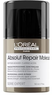 L'Oréal Professionnel Paris, Crema Senza Risciacquo per Tutti i Tipi di Capelli Danneggiati, Struttura Capillare Rinforzata, Capelli Visibilmente Riparati, Absolut Repair Molecular, 50ml