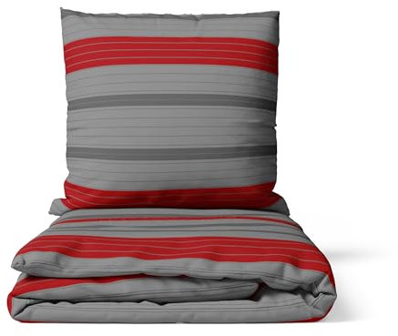 LARAWELL Bettwäsche 135x200 grau rot gestreift, Bettwäsche-Sets, kuschelweich, hypoallergen, bügelfrei Premium