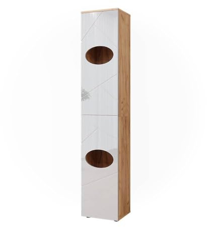 Vicco Wäscheschrank Irma, Weiß Hochglanz/Goldkraft Eiche, 37.2 x 192 cm | zur Aufbewahrung von Badutensilien und Handtüchern