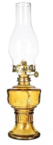 Glass Oil Lamps,Glass Kerosene Oil Lamps for Indoors Use Vintage Classic Colored Oil Lantern Height 12.6 Inch with Replaceable Clear Lamp Shade, Antique Liquid Paraffin Lamp(Yellow)
