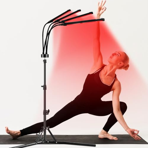 32W Red Lights, Trayvespace 660nm & 850nm Infrared Lamp with 5 Brightness Adjustable & 10/20/30 Timer, Red & Infrared Light Lamp with Stand for Home