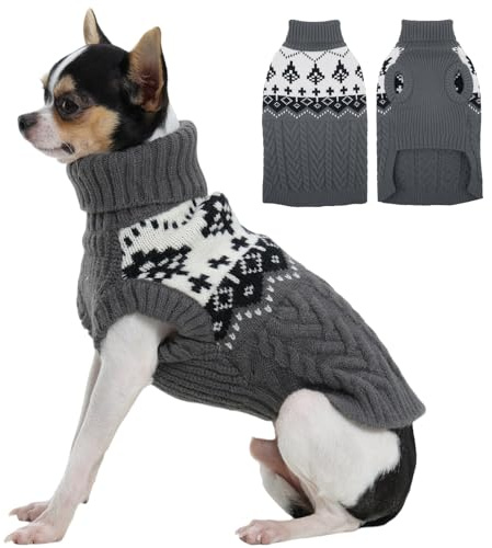 Kuoser Hundepullover Winter Strickpullover für Hunde, Weicher Warmer Hundepulli, Hundekleidung für Kleine Hunde, Grau XS