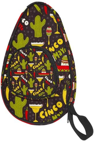VAPOKF Housse pour raquette de tennis de table, chapeau de cactus Cinco De Mayo, sac de raquette de ping-pong avec pochette pour 4 à 5 balles