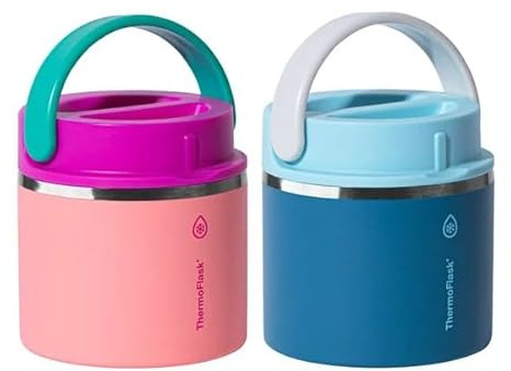 Thermoflask 20 oz Insulated Food Jar, 2-Pack, Pink and Blue, Hot 12 Hours Cold 24 Hours (Pink and Blue)