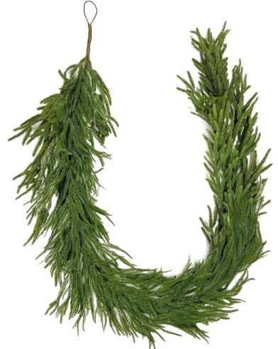 9 FT Real Touch Norfolk Pine Garland Green Artificial Christmas Garland Faux Greenery Garland for Holiday Fireplace Mantle Window Indoor Outdoor Decor, 1 Pcs