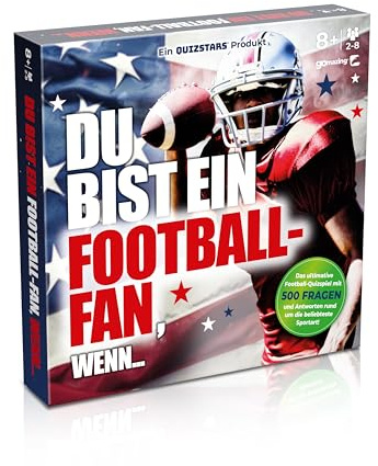 Das große Football Quizspiel für 2-8 Spieler - 500 Fragen & Antworten zur NFL + Football allgemein - Alter ab 8 Jahren - Deutsch - Quiz - Quizstars - Brettspiel - Du bist EIN Football-Fan - American
