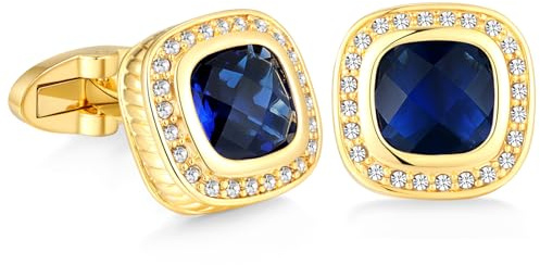 HONEY BEAR Platz Kristall Manschettenknöpfe Herren Luxry für Hemd Hochzeit Cufflinks Manschettenknopf, Blau mit Gold