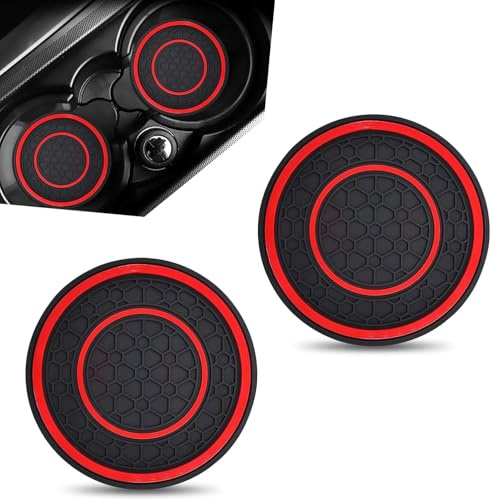 2PCS red car cup holder coaster - non-slip shockproof plastic mats - insulated and universal car cup holder insert, fits most cars, SUVs, and trucks