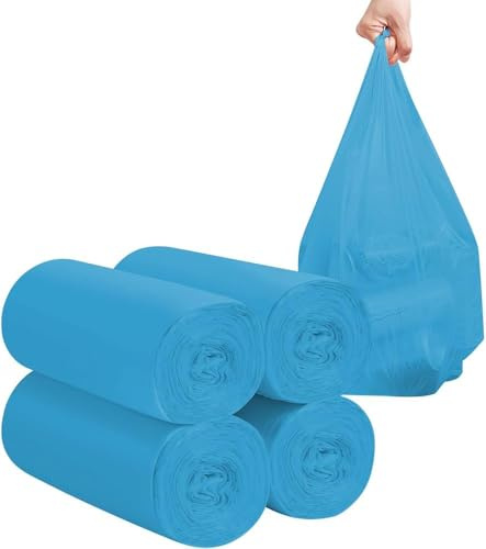 4 rollos de bolsas de basura pequeñas – 120 bolsas de basura resistentes de 12 – 15 litros para el hogar, oficina, cocina, baño y habitación infantil (azul)
