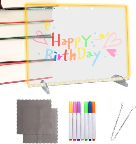 Lavagna da disegno a LED, lavagna acrilica cancellabile a secco con luce, strumento di scrittura con penne a 7 colori per scarabocchiare in famiglia, disegnare, scrivere da parte di genitori, studenti