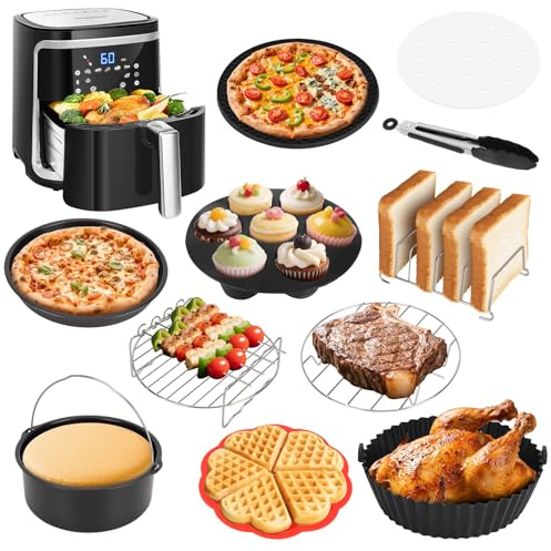 Aigostar Freidora de aire inteligente sin aceite, con 12 Piezas Airfryer Accesorios, Conexión Wifi, 1900W, 7L, Modo manual, Pantalla LED táctil, 7 funciones preestablecidas