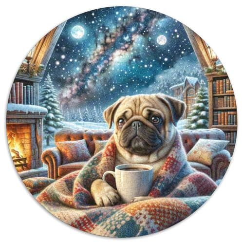 Pug 1000 Stück Puzzle Rund Fur Erwachsene Und Kinder Tieres Haustiers Cute Legespiel Geschicklichkeitsspiel Geschenk Fordernd Kleinkinder 1000pcs (67.5x67.5cm)