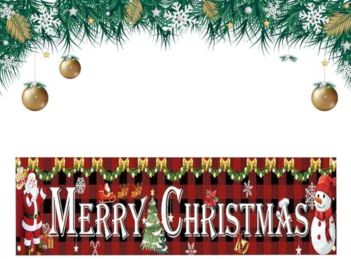 Cartel de Feliz Navidad | Bandera De Papá Noel A Cuadros Rojos - Banderines De Feliz Navidad Para Decoración De Fiestas,para Interior Exterior Patio Jardín Porche Garaje Puerta Principal Casa Oficina