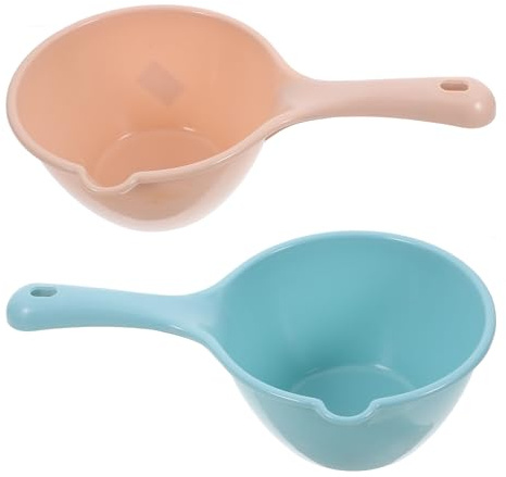 Ciieeo Cucharón de Plástico 2 Piezas para Agua de Cocina y Baño, Pala para Agua Multiusos, Colores Azul y Caqui, Ligero y Portátil, Adecuado para Jardinería, Cocina y Ducha