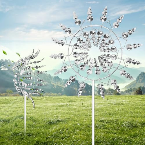 Tutamaz Windspiel Edelstahl 3D, Windspinner Metall Windrad für Garten Balkon Terrasse, Magisches Windspiel Outdoor Wetterfest, Garten Dekoration Geschenk Idee