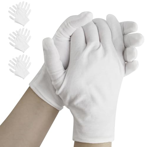 FAREASTSHOP Pack de 4 guantes de algodón 100% algodón, guantes blancos, guantes textiles suaves para máscaras de mano, guantes de tela