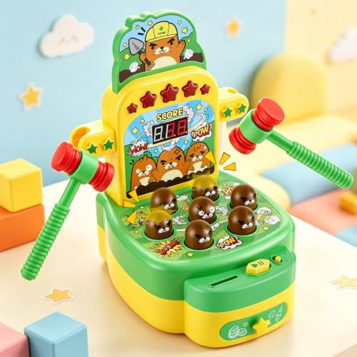 Jeu de Tape-Taupe pour Enfants dès 3 Ans, Jouet Musical Interactif avec 2 Maillets pour Développer la Motricité, Jouet Éducatif avec Effets Lumineux & Sonores, Jeu d'Arcade avec Écran LCD, Vert