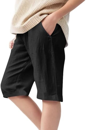 Mjjsk Pantaloncini da ragazza lunghezza al ginocchio elastico in vita casual estivi pantaloni corti, Nero , 4-5 Anni