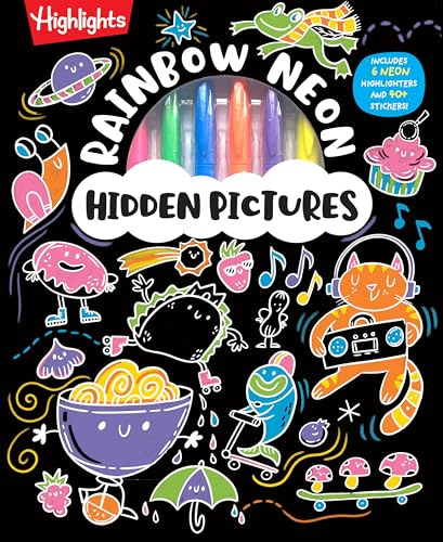 Rainbow Neon Hidden Pictures: Rainbow Activity Book with Neon Markers and Over 40 Stickers, Fun Sticker Puzzle Book for Creative Kids Ages 6-12 (Highlights Hidden Pictures Coloring Kits)