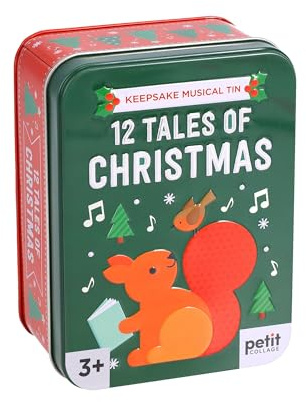 Petit Collage Musical Tin: 12 Tales of Christmas – 12 Holiday Stories with Wind‑Up Music in Festive Keepsake Tin – Perfect for Kids 3+ – FSC & Vegetable Ink Eco-Friendly Gift