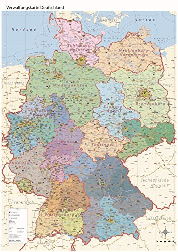 GeoMetro Deutschlandkarte (DINA0 84 x 119cm) Wandkarte/Poster in matt, 1:800.000, mit Bundesländer und Autobahnen, Auflage 2024