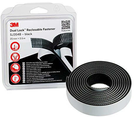 3M Sistema Di Fissaggio Richiudibile Dual Lock Sj354B - Ottima Adesione Su Materie Plastiche Come Polipropilene, Polietilene, Abs, Pvc (Rigido), Policarbonato - 25Mm X 2.5M, 5.7Mm (1 Pezzo)