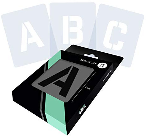 QBIX Buchstabe Schablonenset, Alphabet Schablone, Großbuchstaben Schriftart, 7cm Höhe - Wiederverwendbar für Malerei, Kunsthandwerk, Wand, Möbel