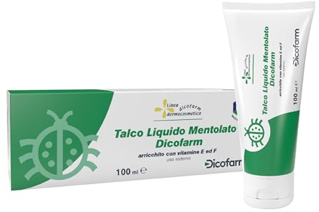 Talco Liquido Mentolato Dicofarm 100 ml | Lenitivo e Rinfrescante con Mentolo | Sollievo da Prurito e Sudamina | Con Vitamina E e F | Pelle Sensibile e Bambini