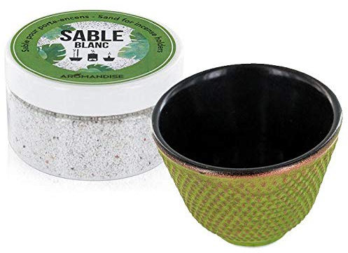 Aromandise Porte-encens coupelle en Fonte Verte et Sable Blanc