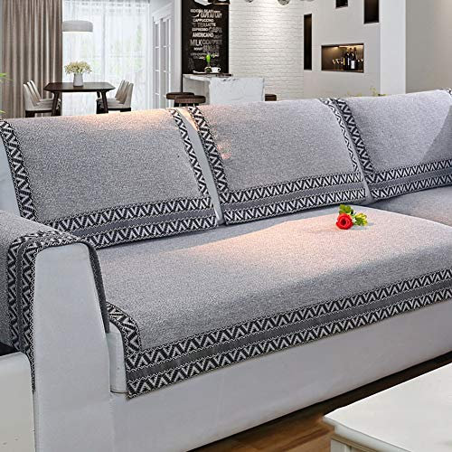 Z-one Sofa Abdeckung Retro Dekoration Sofa Überwurf Baumwolle Anti-rutsch Schmutzabweisend Kissen beschützer Für L förmige- Couch Schnitt-grau 90x180cm(35x71inch)
