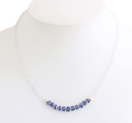 Regenbogen Mondstein und Saphir Kette Facettierte Edelstein Designer Damen Collier mit 925 Silber