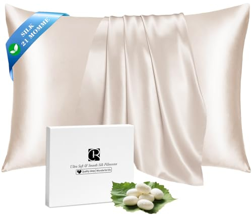 Ravmix 21 Momme 100% Mulberry Silk Pillow Case Standard 20x26 inches, Beige