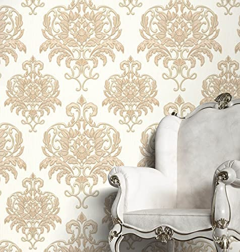 NEWROOM Papier peint Beige Ornement Intissé - Baroque Crème Somptuosité Glamour