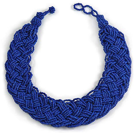Avalaya Collier tressé en perles de verre bleu 53 cm