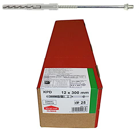 KPD Rahmendübel 12x300mm mit Schraube 8x305mm (Gewindekopf M8) Fallrohrhalter Schraubrohrschelle (25 Stück)