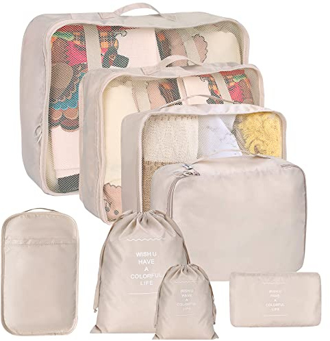 Kingdalux Lot de 8 cubes d'emballage pour valise, organiseur de bagages de voyage avec sac à linge, sac de rangement de chaussures, sac de vêtements, sac de sous-vêtements, pour homme et femme