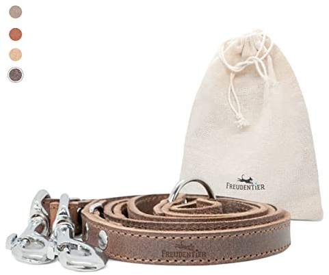 FREUDENTIER Hundeleine Leder 2m - Verstellbare Führleine, Braun | Gewachste Lederleine für kleine, mittelgroße & große Hunde - Aus LWG Gold zertifizierten Gerbereien - Handmade in EU