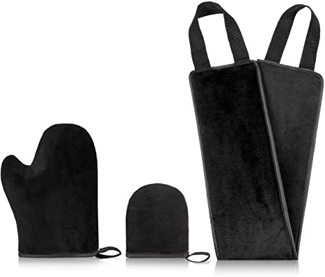 Dacitiery Black 3 in 1 Self Tanning Mitt Set | Reusable Tanning Applicator Glove with Back Applicator for Self Tan