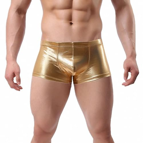 JFAN Boxershorts för män med Bulge Pouch Shiny metallic optik sexiga underkläder för män, Guld, M