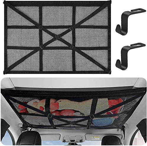 Funmo Gepäcknetz Autodach,Auto Aufbewahrung Cargo Netz Organizer Decke Auto Netztasche mit 2 Haken Universal, Vier Dach Armlehnen,SUV,Van