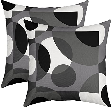 Erosebridal Set of 2 Grey Throw Pillow Covers Circle Pillow Covers 24x24,Abstract Swirls Lines Stripes Cushion Covers Retro Grommet Patchwork Geometric Rustic Modern Circle Urban Art,Black White